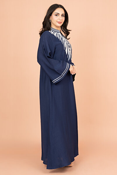 IKKXA Embroidered Solid Jalabiya with Stylish Mandarin Collar