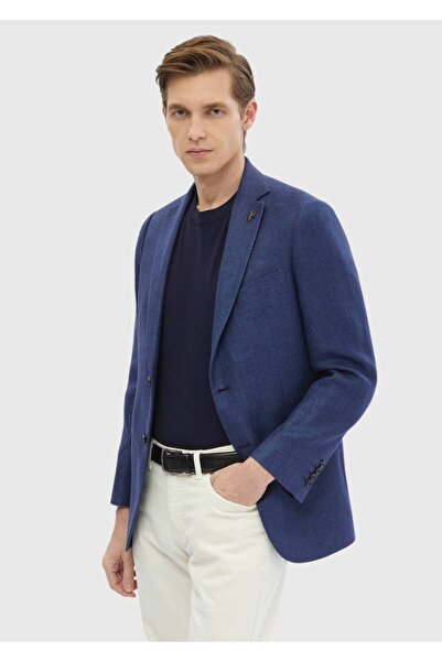 Ramsey Navy Blue Straight Regular Fit Wool Blended Jacket