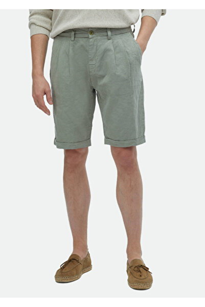 Ramsey Açık Yeşil Düz Dokuma Carrot Fit Casual %100 Pamuk Bermuda
