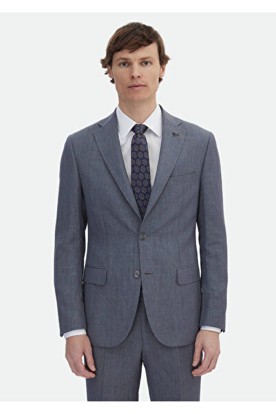 Ramsey Gri Çizgili Zeroweight Slim Fit Keten Karışımlı Takım Elbise