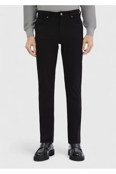 Ramsey Black Straight Knitted Slim Fit Casual Trousers