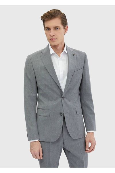 Ramsey Gray Striped Zeroweight Slim Fit 100% Wool Suit