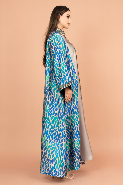 IKKXA Mandarin Collar Embroidered Jalabiya