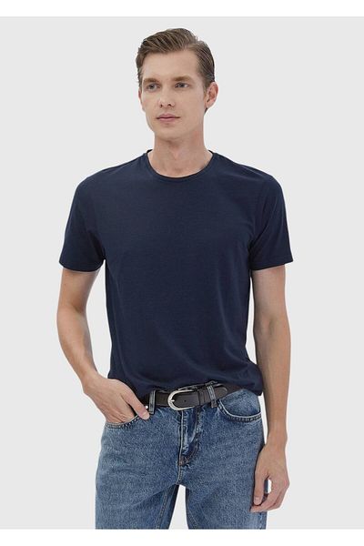 Ramsey Μπλουζάκι Navy Blue απλό βαμβακερό μείγμα