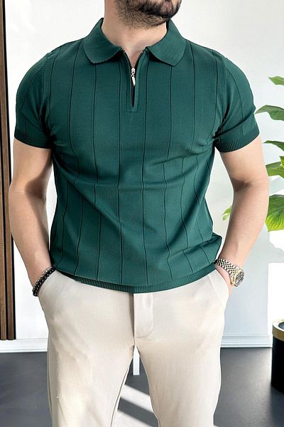 Edwox Ανδρικό μπλουζάκι με μισό φερμουάρ Polo Neck Green Edw257