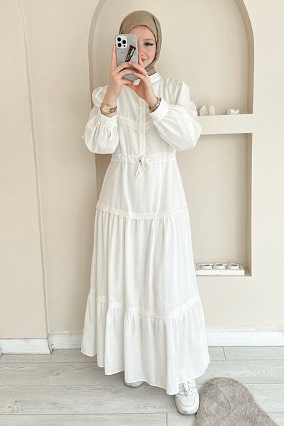 ButikMoor Mo334 Lace Judge Collar White Dress