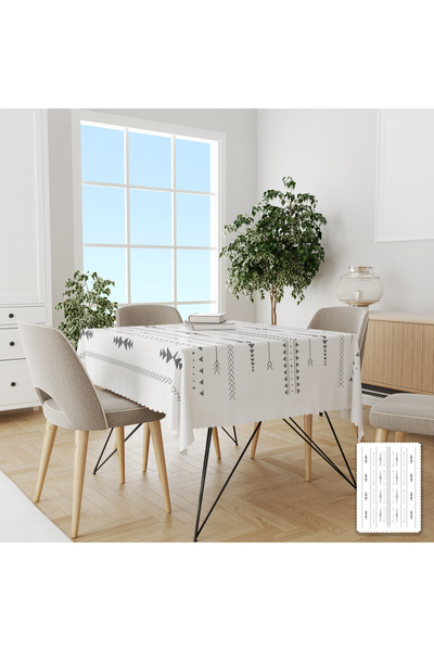 yok yok evim eve dair her şey مفرش طاولة بدون خياطة بتأثير الكتان بنمط رمادي عرقي هندسي