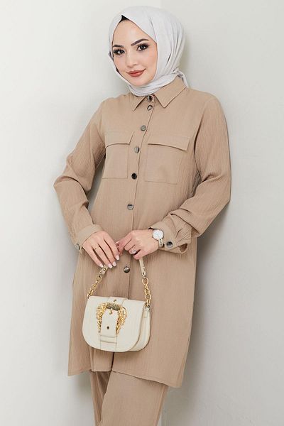 hafsamina Double Pocket Shirt Double Suit Mink Hm2685