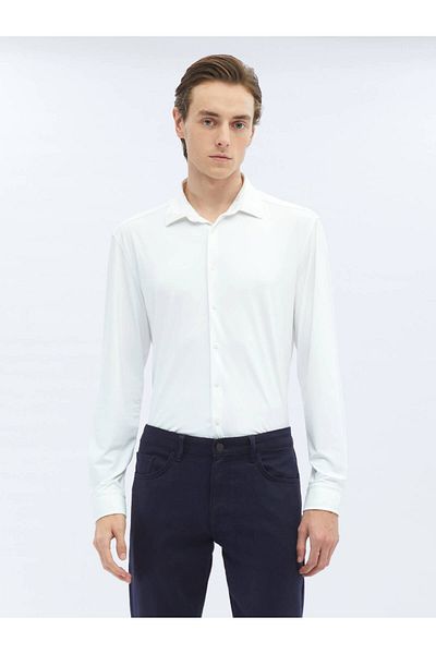Kip White Plain Regular Fit Casual Shirt