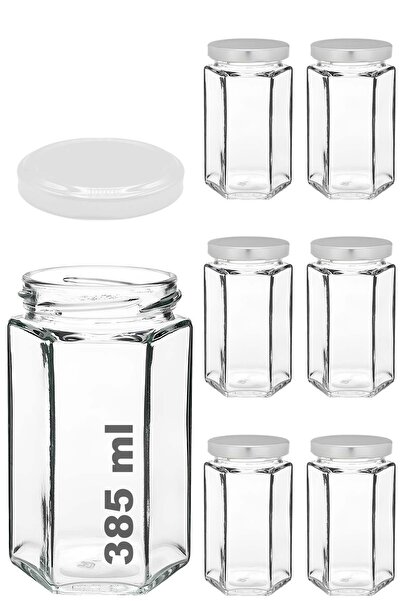 Afracam 385 ml Metal Kapaklı Altıgen Bal Kavanozu 385 Cc Şeffaf Hexagon Kavanoz 6 Adet (500 Gr Bal Alır)