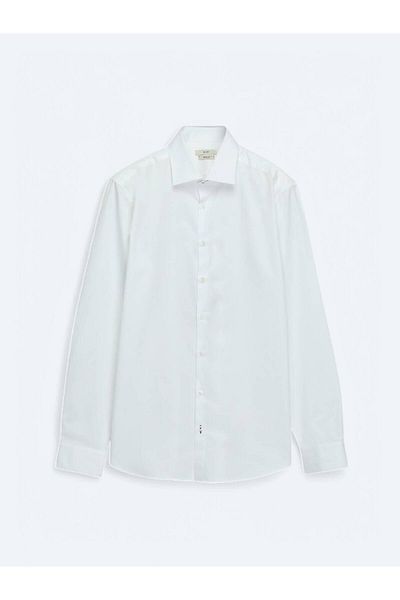 Kip White Plain Regular Fit Woven Classic 100% Cotton Shirt