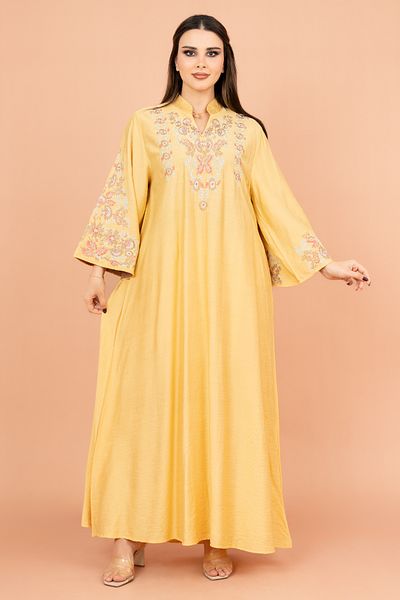 IKKXA Crystal-Embellished Embroidered Jalabiya