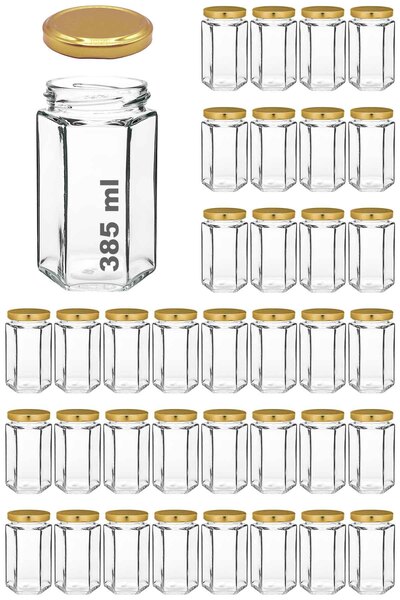 Afracam 385 ml Metal Kapaklı Altıgen Bal Kavanozu 385 Cc Şeffaf Hexagon Kavanoz 36 Adet (500 Gr Bal Alır)