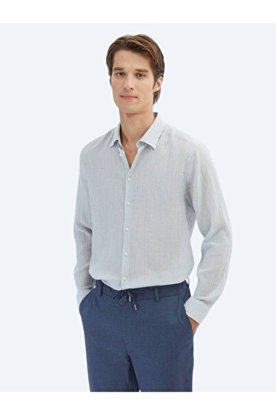 Kip Cămașă casual din amestec de bumbac, cu dungi albastre