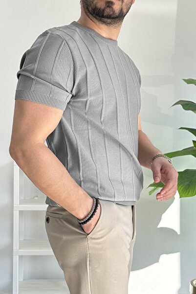 Edwox Γκρι ανδρικό μπλουζάκι με λαιμόκοψη με σχέδιο Edw260