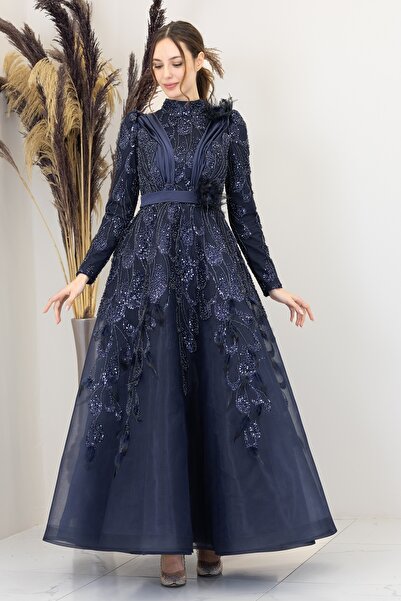 Surikka Omuzu Ve Beli Tül Detayli Simge Abiye