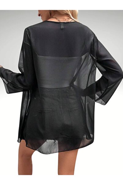 SolQ Φόρεμα μπικίνι με 3/4 μανίκια με ελαστική εφαρμογή από τούλι Pareo-Beach