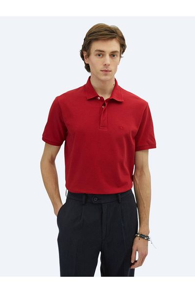 Kip Red Plain Polo Neck 100% Cotton T-Shirt