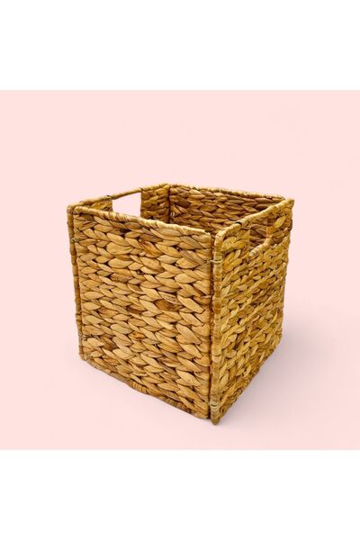 ELZEY HOME Ψάθινο Πλεκτό Τετράγωνο Πτυσσόμενο Καλάθι 26Χ26 εκ. Φυσικό