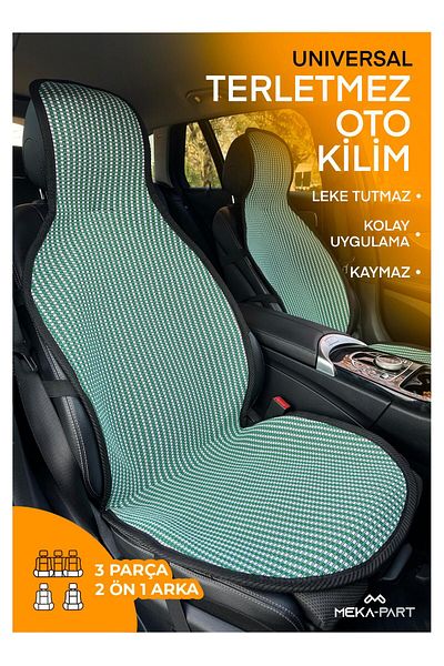TREND Meka Part Car Seat Protective Cover 3 Pieces Universal Green White 2+1 100% Cotton