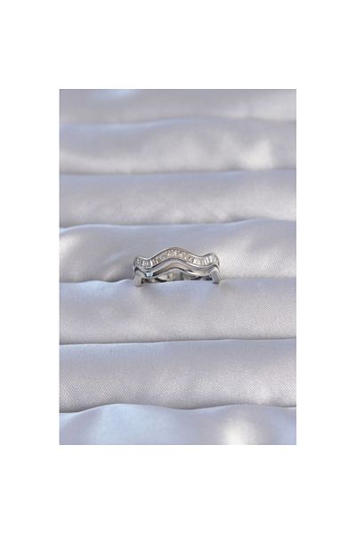 Skygo Brass Silver Color Zircon Stone Wavy Waterway Model Adjustable Ring - Tj-Byk3208