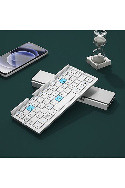 Choice Us layout Silver White Jomaa Foldable Bluetooth Keyboard Rechargeable Keyboard Mini Folding Wireless