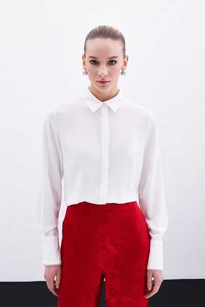 Sateen Πουκάμισο με Αξεσουάρ Bead - Ecru