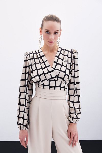 Sateen Μπλούζα Crop με σχέδια - Μπεζ
