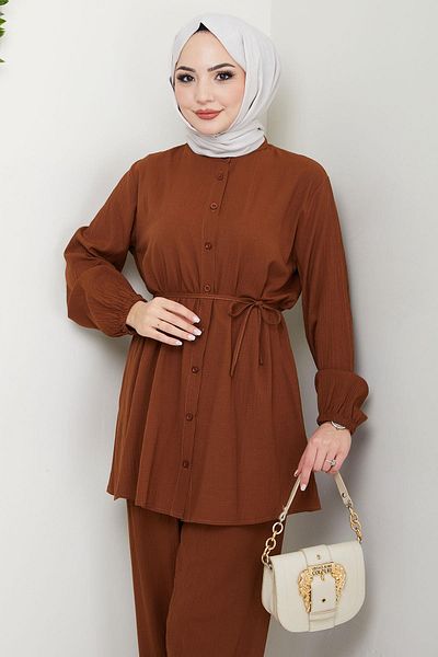 hafsamina Judge Collar Shirt Double Suit, Brown Hm2688