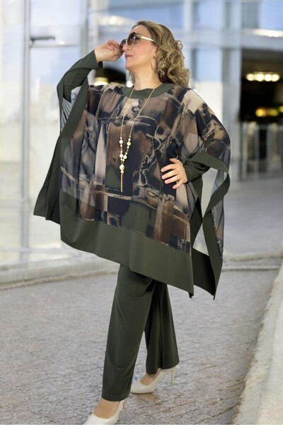 yagmurberen Tunica Poncho Capas din șifon - Bluză cu gât și pantaloni Buzzy Set de 3 mărimi mari