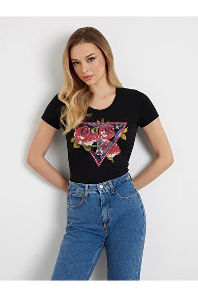 Guess Çiçek Logolu Stretch T-Shirt W4YI71J1314-25k