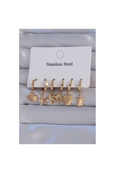Skygo 316L Steel Gold Color Zircon Stone Animal Figure Starfish Model Hoop Earring Set - Tj-Bkp9155