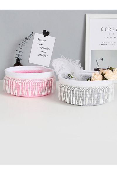 Styli Grey Woven Storage Basket with Tassel