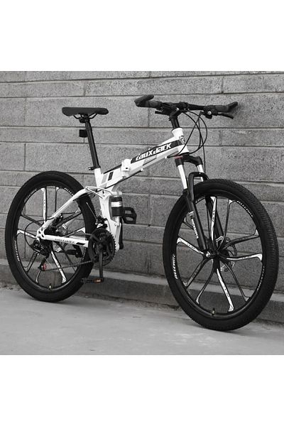 ETG 26 Inch Folding Mountain Bike, 24 Speed Full Suspension Bicycle with High-Carbon Steel
