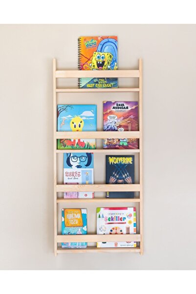 Dizmo Montessori Bebek Ve Çocuk Odası Eğitici Kitaplık Doğal Ahşap 4 Raflı 10...