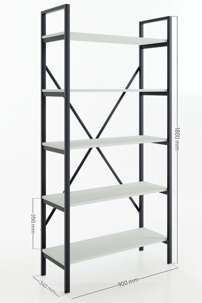 Ceramical Ktp 5 Tier Bookcase , Industrial Style Bookshelf For Living Room, Home Office - 90x180 Cm - White