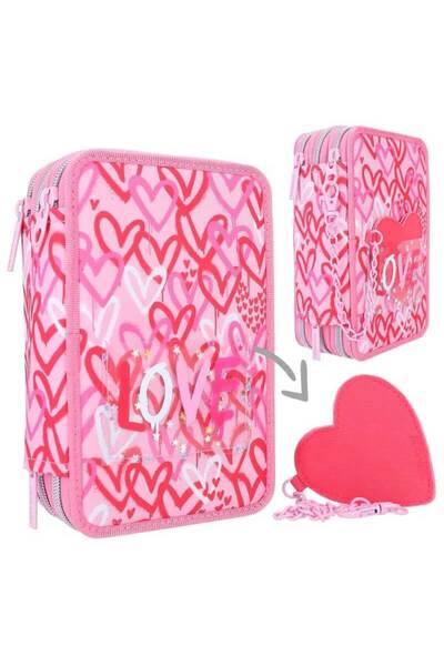 Top Model Pencil case equipped with 3 zippers Top Model Pink One Love