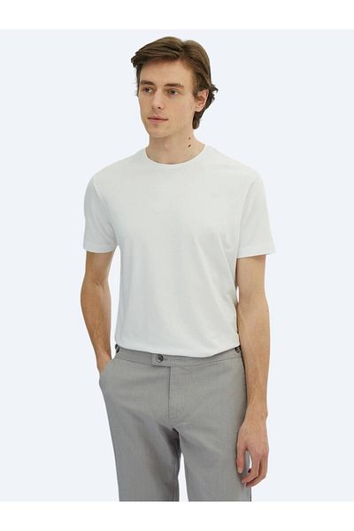 Kip White Crew Neck Cotton Blended T-Shirt
