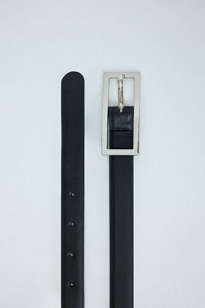 Suud Collection Black Rou Nickel Buckle Thin Belt
