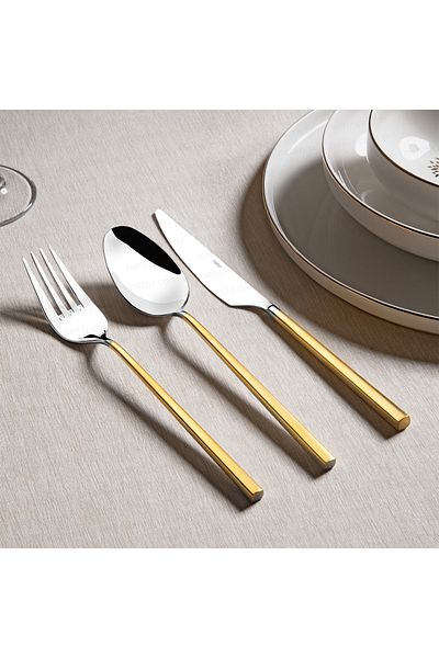 Nehir Gloria Gold Satin 6-Person 36-Piece Cutlery Set