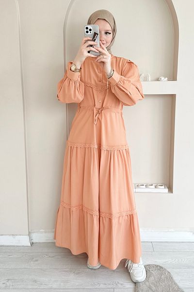 ButikMoor Mo334 Lace Judge Collar Salmon Dress