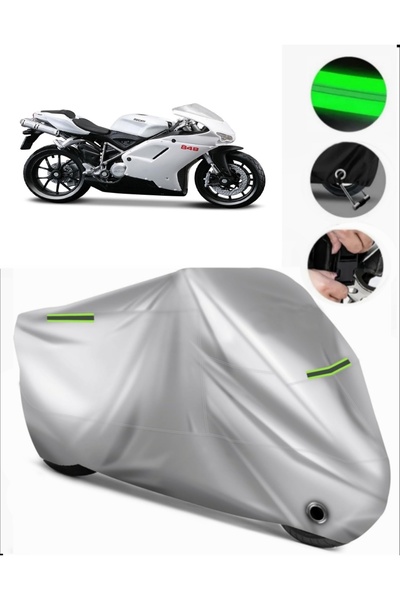 MotoEN Ducati 848 Compatible Motorcycle Tarpaulin Premium (Lock Compatible)-Gray