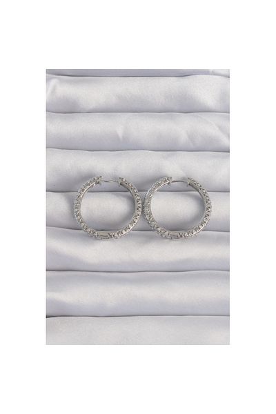 Skygo Brass Silver Color Zircon Stone Motif Hoop Earrings - Tj-Bkp9282