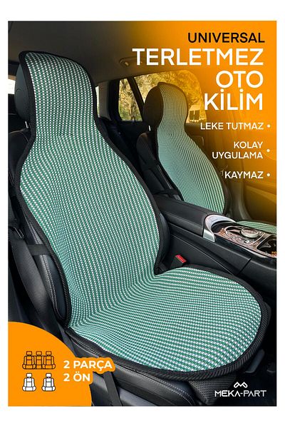 TREND Meka Part Anti-Sweat Car Seat Protector Cover 2 Pieces Universal Front Seats Green White 100% Cotton