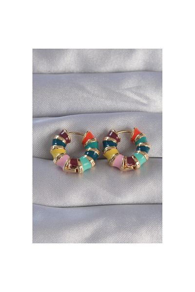 Skygo Brass Gold Color Enamel Multicolor Embossed Hoop Earrings - Tj-Bkp9077