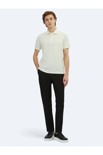 Kip Off White Plain Polo Neck 100% Cotton T-Shirt