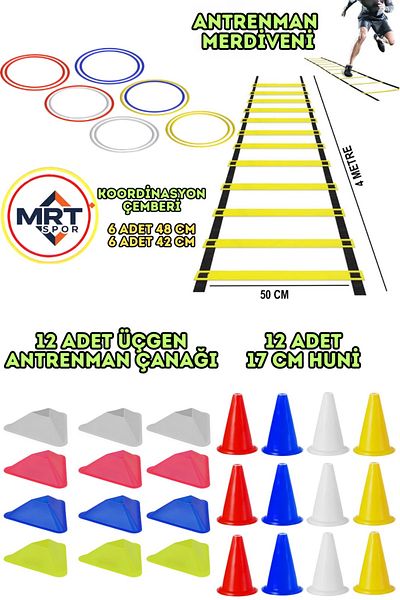 Mrt Sports Training Set 4m Ladder 12Pcs Funnel 12Pcs Triangle Bowl 12Pcs Coordination Circle