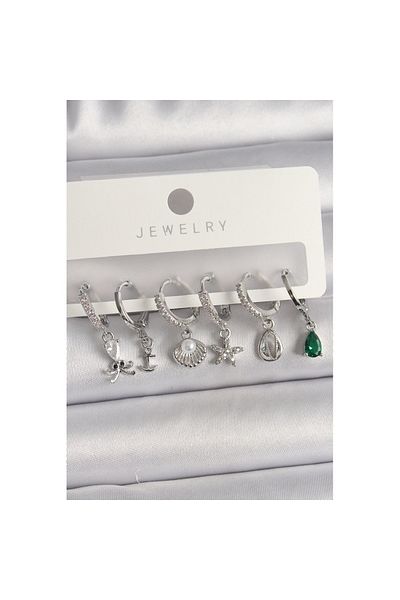 Skygo Set of Earrings Inside the Cloud with Zircon Stone Silver-Color Rice Scoop Selimizi
