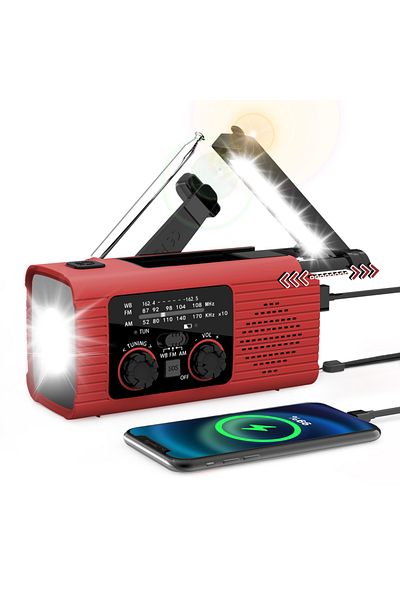 WDSZKMYF Red Solar rechargeable radio Radio with LED light Hand rechargeable emergency light Outdoor Adventur