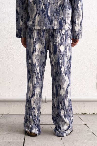 GIESTO Relaxed Cut Patterned Navy Blue Trousers